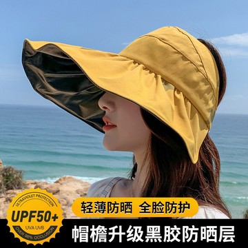 新品💗夏季黑膠空頂漁夫帽 防紫外線大帽檐可摺疊遮陽帽戶外騎行帽子女