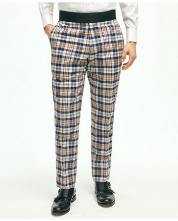 Brooks Brothers Men's Regent Fit Cotton Madras Tuxedo Pants | Beige | Size 35 32