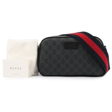 [平輸]GUCCI GG BLACK PVC 帆布 斜背包(黑色)
