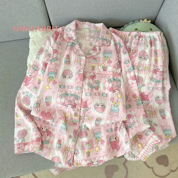 ins風美樂蒂春秋季睡衣女柔軟雲朵棉長袖長褲可外穿兩件套家居服韓版睡衣卡通睡衣睡衣睡衣套裝女寬鬆睡衣