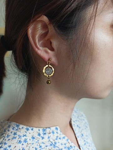 透明花銅圈耳環  黃銅耳飾