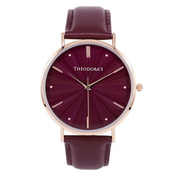 Tethys 經典水波紋真皮腕錶 水波紫紅-真皮紫紅