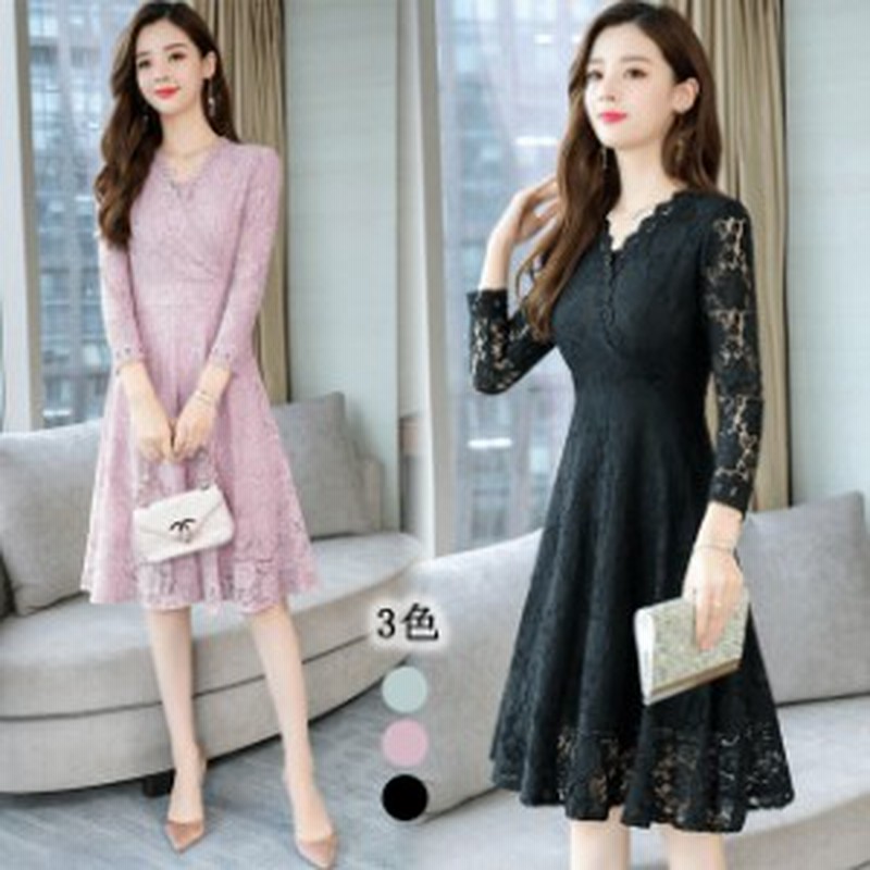 総レース ワンピース 結婚式 レディース ひざ丈 Vネック カシュクール ハイウエスト Aライン 長袖 秋冬 無地 花柄レース 代30代40代 通販 Lineポイント最大1 0 Get Lineショッピング