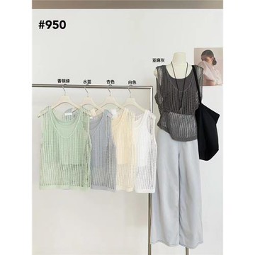 samba 甜辣無袖針織背心女夏季外穿鏤空設計感交馬甲兩件套小上衣