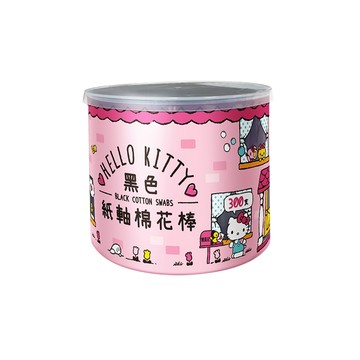 Sanrio Hello Kitty 黑色紙軸棉花棒 300支 X 2盒 環保紙軸桿 柔韌不易折斷 耳垢清楚 觸感舒適