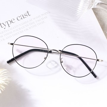 愛笑的眼睛金屬圓框可配鏡平光眼鏡【G1937】-黑框銀鏡架