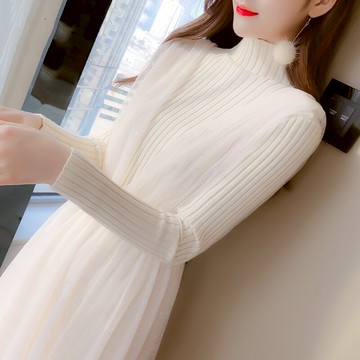 冬季針織連衣裙女裝秋冬新款潮流行配大衣內搭套裝裙子兩件套1入