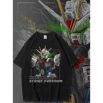 2025新款機動戰士T恤男聯名日系動漫復古印花短袖休閑純棉衣服潮