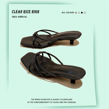 黑色拖鞋女2025夏季新款精致外穿方頭貓跟氣質女士巨好看女款涼鞋