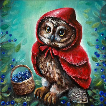 貓頭鷹原創畫布繪畫、動物藝術、育嬰室裝飾、貓頭鷹牆藝術