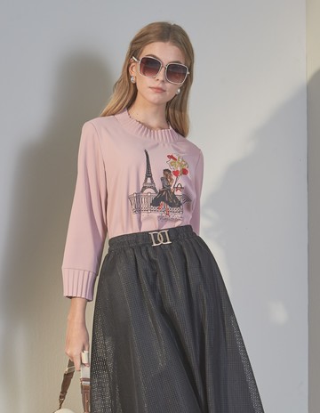 ★【喜芝梅】珍愛巴黎鐵塔名景休閒上衣(粉色；M-3L) 224732995