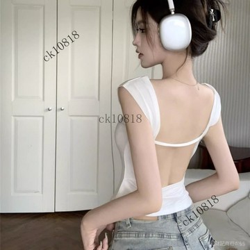 ✨可開發票#純慾辣妹露背正肩上衣帶胸墊背心女外穿設計感小衆小飛袖性感美背#免運費