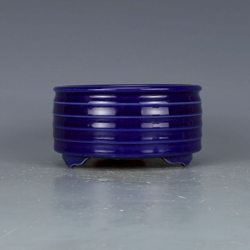 清藍釉香爐 仿古瓷器 古董古玩 舊貨老貨 收藏品真品擺件