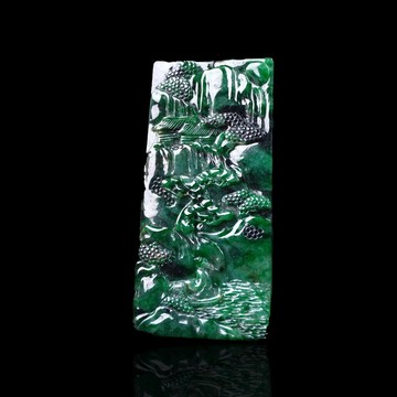 老花青翡翠雙面雕山水牌項鍊 | 裸石 | 天然緬甸玉翡翠A貨 | 送禮