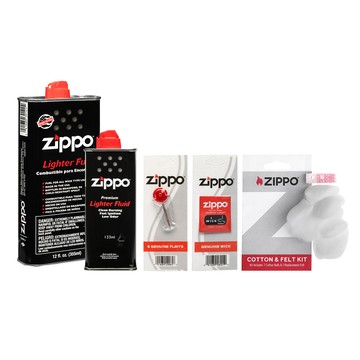 Zippo 【官方授權店】 全套耗材組-133ml專用油+355ml專用油+打火石(6顆入)+棉蕊(1條入)+吸油棉花.墊