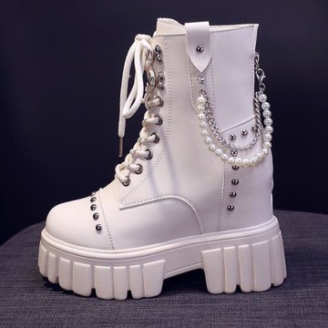 防水馬丁靴女2025新款百搭英倫風拉鏈短靴厚底小個子內增高中筒靴