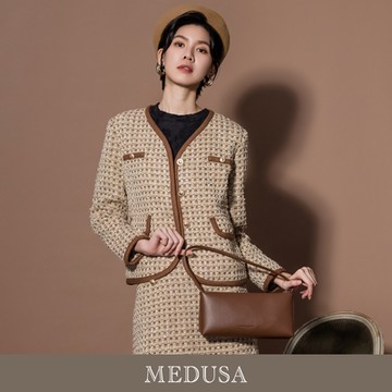 現貨【MEDUSA 曼度莎】編織滾邊駝色羊毛毛呢西裝外套（M-XL）｜女羊毛外套 女毛呢外套