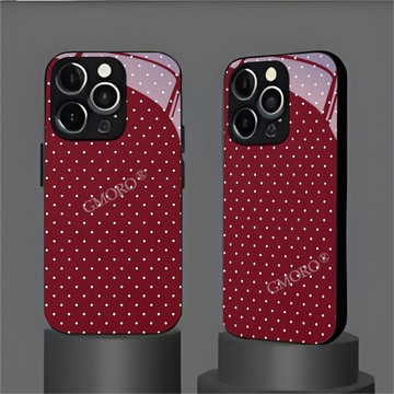 創意酒紅波點潮款手機殼 iPhone18/17 溫柔百搭蘋果 16plus/15promax 玻璃防摔 14/13/12