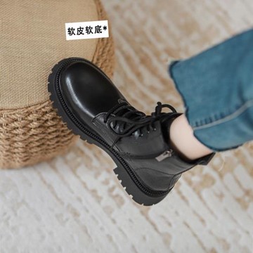 真皮馬丁靴女英倫風2023新款厚底系帶顯瘦靴子冬季黑色炸街小短靴