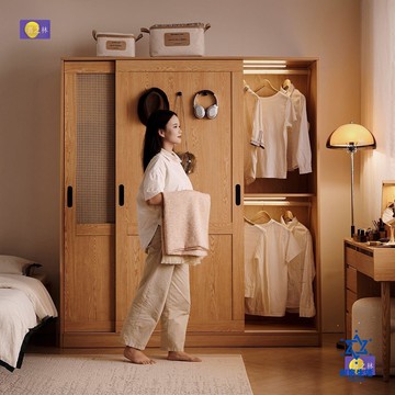免運 公司貨 衣櫃 日式橡木推拉門衣櫃 家用臥室北歐實木現代簡約移門成品衣櫥儲物櫃  可開發票 全館六折 工廠現貨直銷 新品特價 cysh12201