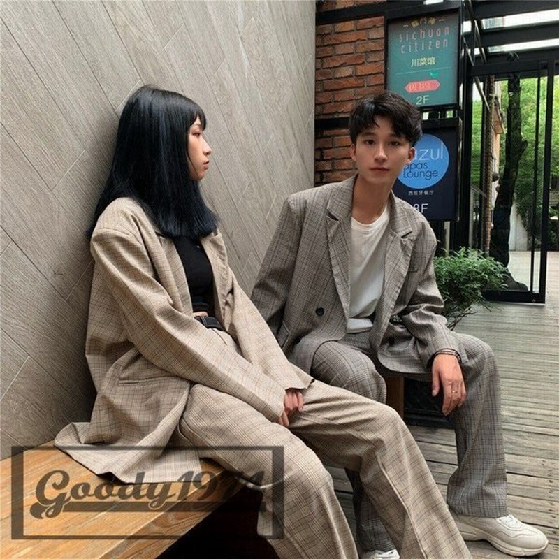 セットアップスーツ メンズ レディース ペアルック ユニセックス 男女兼用 スーツ カップル ２点セッ ト韓国 チェック柄 グレー カーキ 通販 Lineポイント最大0 5 Get Lineショッピング