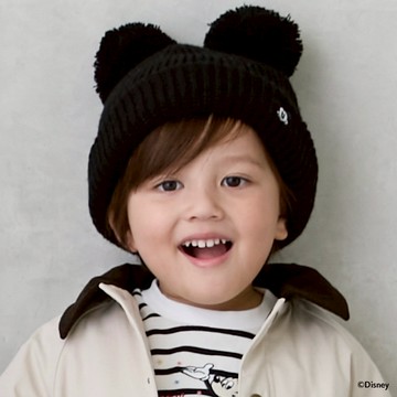 petit main 品牌旗艦店 【Disney】雙毛球針織帽 【日本直接出貨】
