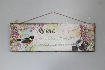 美式鄉村小鳥花朵木板畫 懷舊郵戳 多款可選 家居裝飾品 店鋪壁飾1入