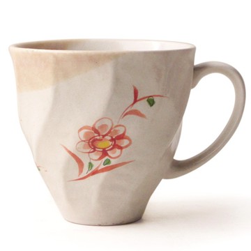 [豐名日本餐具] 3.0"斜紋馬克杯 赤繪花 / C03MG0-77