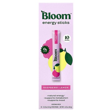 Bloom, Energy Sticks, Raspberry Lemon, 10 Stick Packs, 0.16 oz (4.6 g) Each