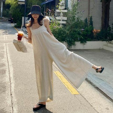 【巴黎精品】現貨+預購 吊帶褲連身長褲-高腰休閒寬管九分褲女裝a1au112