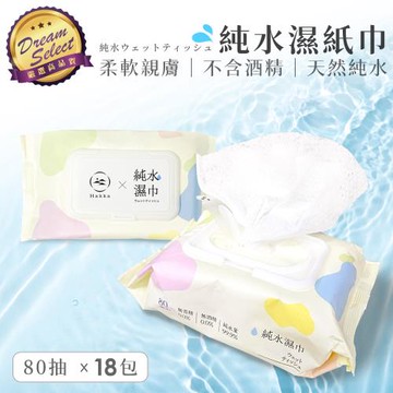 【DREAMSELECT】掀蓋純水濕紙巾(80抽x18包) Hakka 濕紙巾 純水濕巾 擦臉巾 溼紙巾 濕巾 擦手巾 無酒精濕紙巾 寶寶濕巾