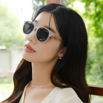 [平光鏡墨鏡二合一]光語圓舞膠框磁吸可換片偏光墨鏡太陽眼鏡-透明框黑灰片