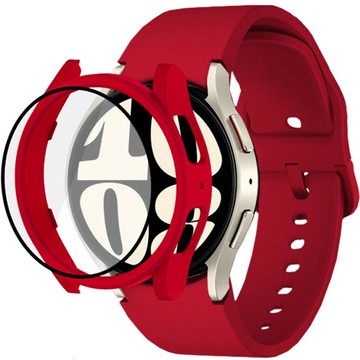 LuA lovel Galaxy Watch 螢幕保護鋼化玻璃膜全覆蓋保護殼 + 矽膠錶帶組合 紅色 Galaxy Watch 6 40mm 1組