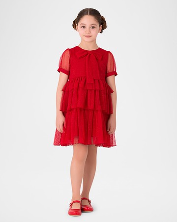 Girl's Tiered Pleated Tulle Dress, Size 3T-12