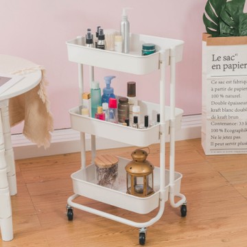 樂嫚妮 ABS耐重三層收納置物車/推車/置物架-白