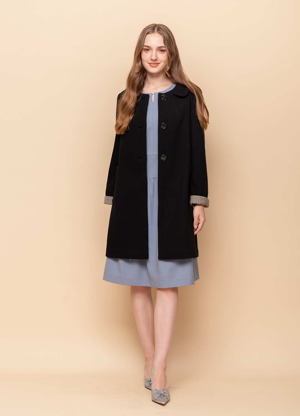 雅甜氣質翻領羊毛中長版大衣