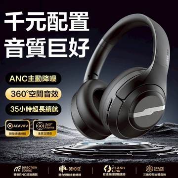 ANC主動降噪頭戴式耳機🎧︎無線藍牙耳機 長續航 舒適佩戴 可摺疊 重低音運動耳機 耳罩式耳機 電競耳機 耳麥