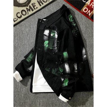 美式復古扎染牛仔外套男潮牌炸街寬松百搭工裝夾克男士春秋款上衣