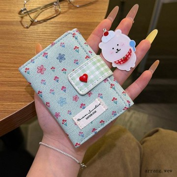 【優選好物錢包 卡包】👛 韓系可愛碎花愛心短款錢包女簡約小衆多功能證件包便攜多卡位卡包
