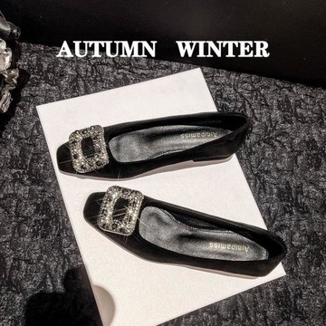 法式黑色單鞋女淺口百搭2025新款春秋鞋子氣質水鉆粗跟晚晚工作鞋