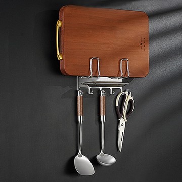 PUSH!餐廳廚房用品壁掛式鍋蓋架免打孔迷你收納架304不銹鋼廚房置物架菜板架砧板架D367