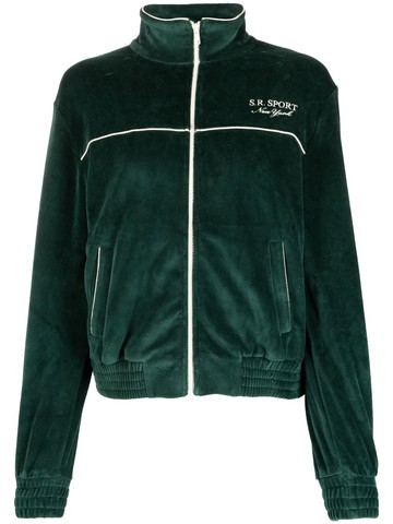 Sporty & Rich - logo-print velvet track jacket - women - Cotton - XL - Green