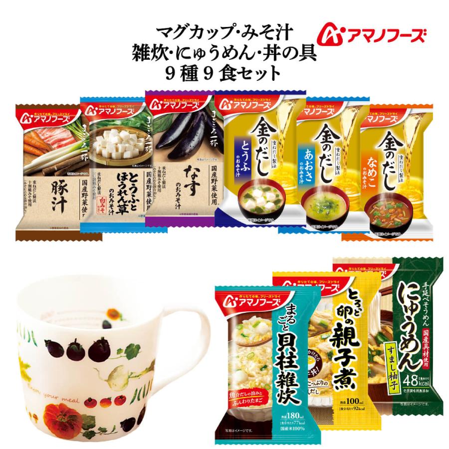 クーポン 配布 アマノフーズ フリーズドライ マグカップ と 和食 ９種9食 セット インスタント 即席味噌汁 惣菜 常温保存 お年賀 2024 節分 ギフト