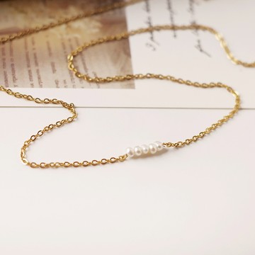 [鈦鋼.項鍊] 詩桃微白 淡水珍珠項鍊【UME】天然巴洛克珍珠項鍊 洗澡可戴 不退色項鍊