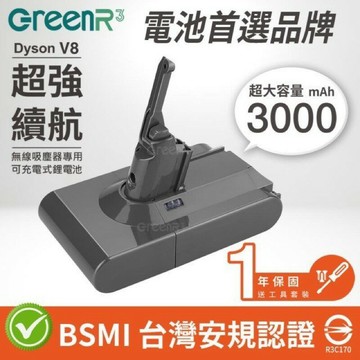 強強滾p-Dyson V8/SV10/3000mAh 副廠充電式鋰電池(台製) 吸塵器用電池