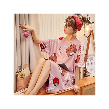 滌綸短袖睡裙睡衣休閑舒適甜美可愛卡通春秋季中款家居服學生夏季