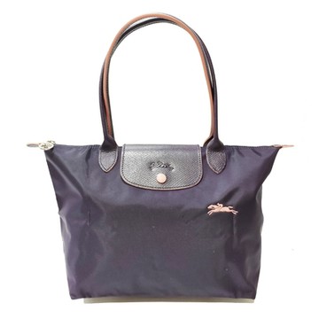 【LONGCHAMP】L2605619645  經典LE PLIAGE CLUB 長把摺疊手提刺繡水餃包 S號(深紫色)