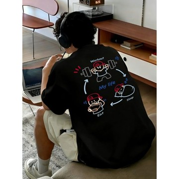 【夏季上新】高品質潮酷印花男士T恤寬鬆休閒ins新款重磅高級短袖潮牌百搭