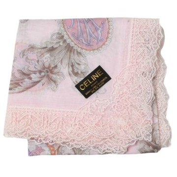 CELINE 日本製法式刺繡蕾絲刺繡LOGO品牌字母圖騰帕巾(粉紅/46CM)