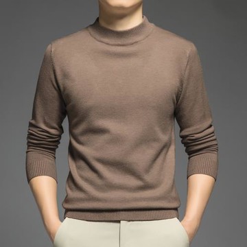 半高領毛衣男純色秋冬季加絨加厚保暖一體絨中領打底衫毛衫毛線衣